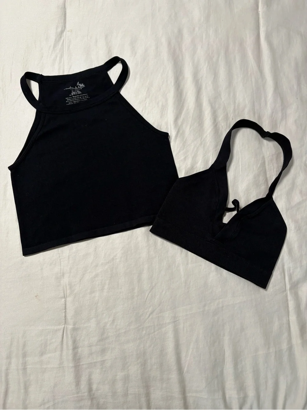 Free People Black Ribbed Crop Top Duo